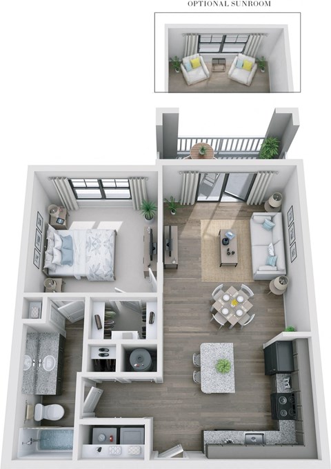 Floor plan for 1 bed, 1 bath, 711 sqft