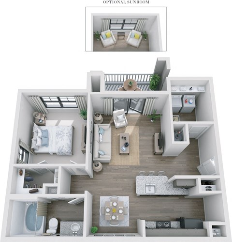 Floor plan for 1 bed, 1 bath, 822 sqft
