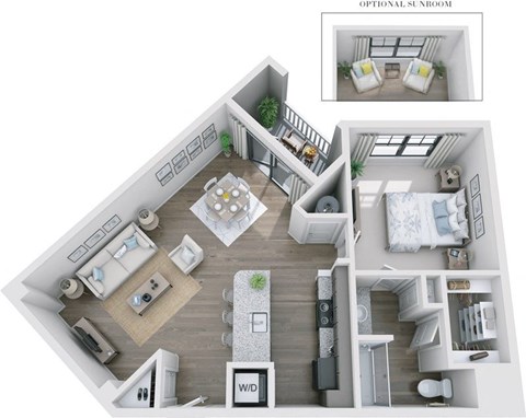 Floor plan for 1 bed, 1 bath, 849 sqft