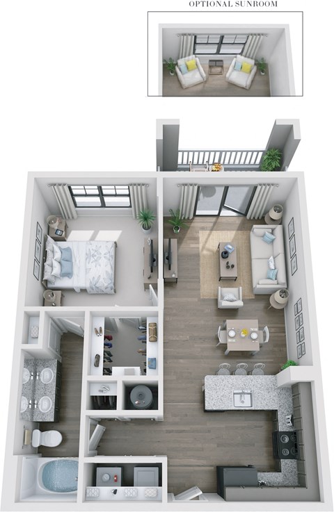 Floor plan for 1 bed, 1 bath, 780 sqft