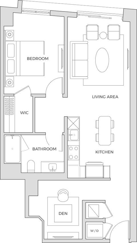 Floor plan for 1 bed, 1 bath, 872 sqft
