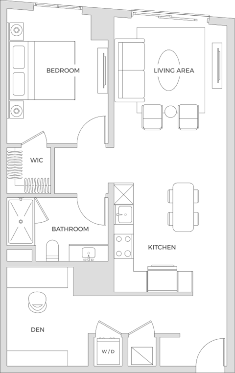 Floor plan for 1 bed, 1 bath, 901 sqft