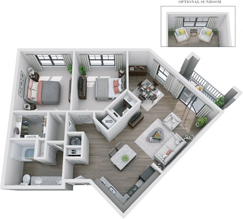Floor plan for 2 beds, 1 bath, 1097 sqft