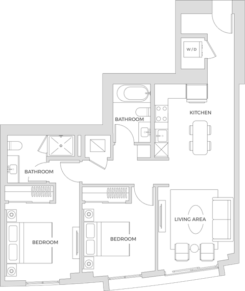 Floor plan for 2 beds, 2 baths, 1011 sqft