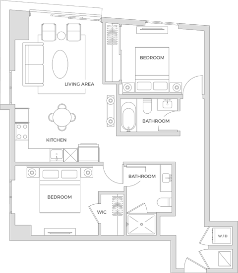Floor plan for 2 beds, 2 baths, 1011 sqft