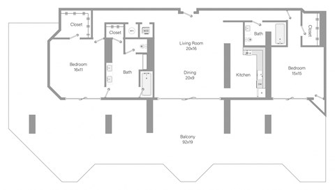 Floor plan for 2 beds, 2 baths, 1990 sqft