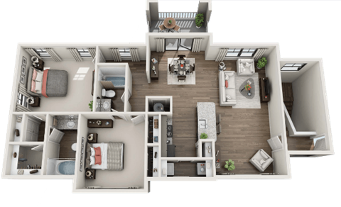 Floor plan for 2 beds, 2 baths, 1208 sqft