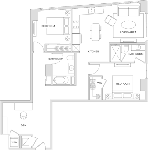 Floor plan for 2 beds, 2 baths, 1135 sqft