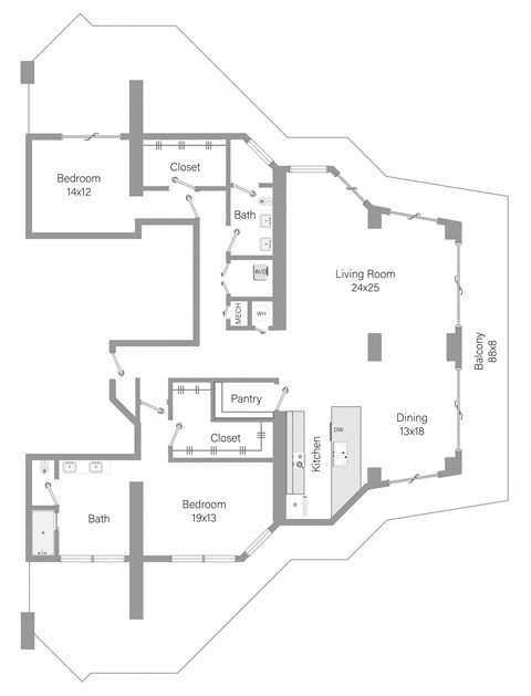 Floor plan for 2 beds, 2 baths, 2254 sqft