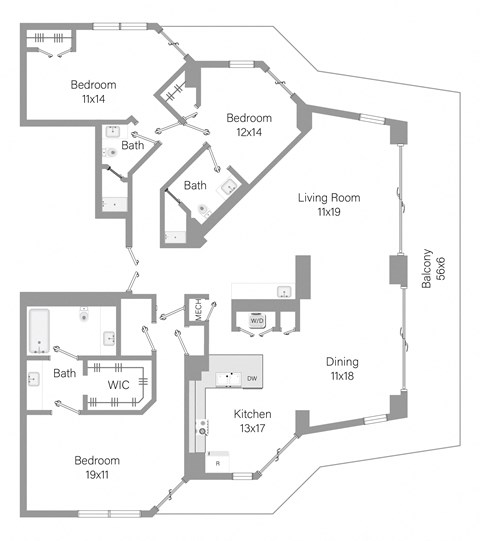 Floor plan for 3 beds, 3 baths, 2022 sqft