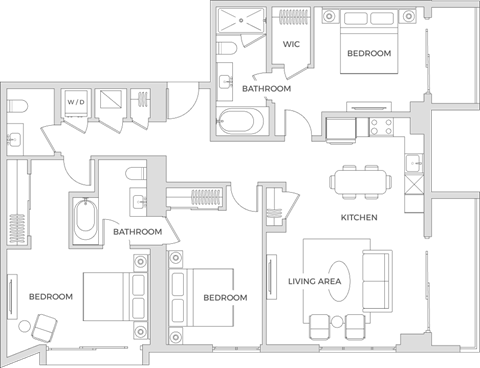 Floor plan for 3 beds, 2.5 baths, 1447 sqft