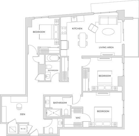 Floor plan for 3 beds, 2.5 baths, 1476 sqft