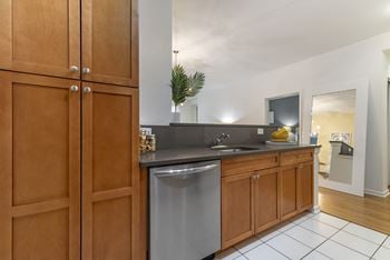 Kitchenette with dishwasher and tall cabinetry