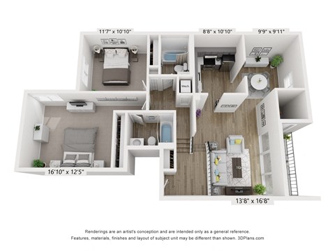 Floor plan for 2 beds, 2 baths, 1010 sqft