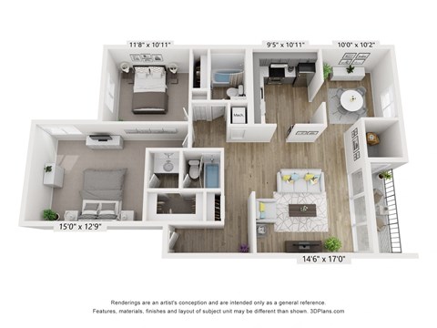 Floor plan for 2 beds, 2 baths, 1120 sqft