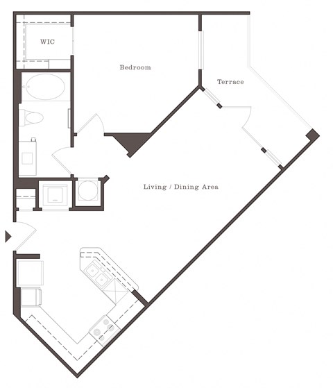 Floor plan for 1 bed, 1 bath, 725 sqft