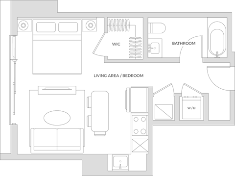 Floor plan for studio, 1 bath, 454 sqft