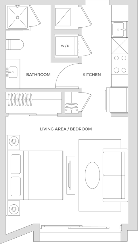 Floor plan for studio, 1 bath, 456 sqft