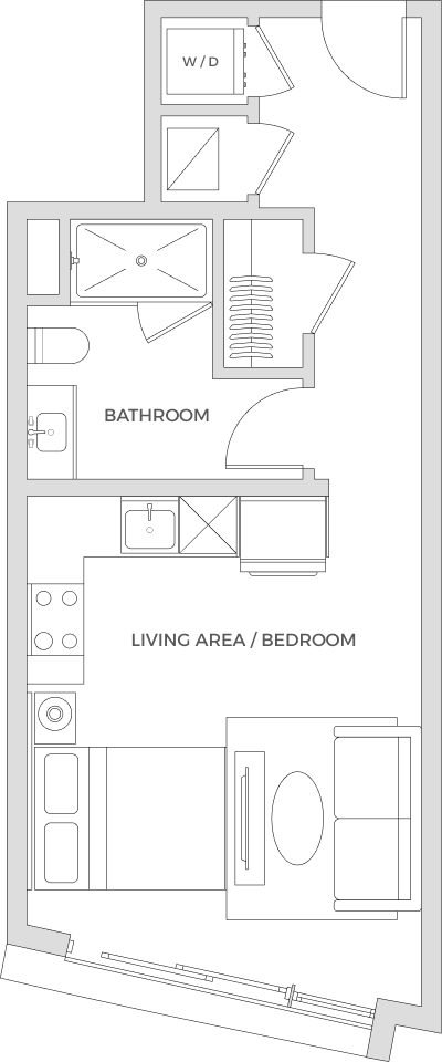 Floor plan for studio, 1 bath, 464 sqft