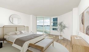 Miami apartment for rent - Bedroom with waterfront views and natural light at The Hamilton Apartments, Miami, FL 33137