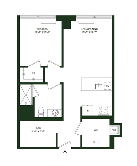 Floor plan for 1 bed, 1 bath, 920 sqft