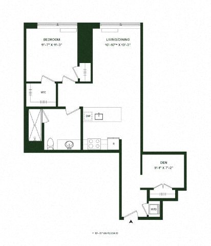 Floor plan for 1 bed, 1 bath, 831 sqft