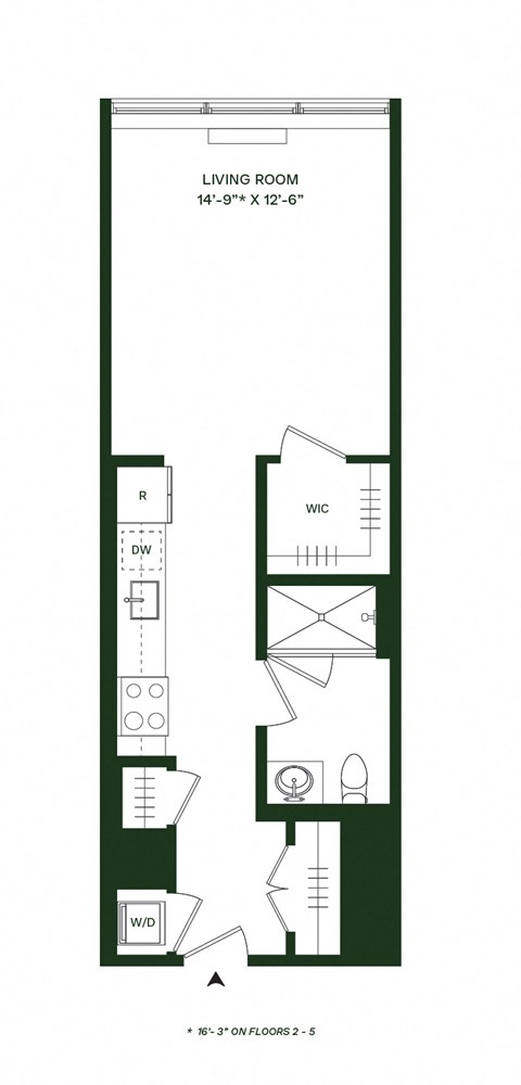 Floor plan for studio, 1 bath, 508 sqft