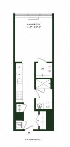 Floor plan for studio, 1 bath, 528 sqft