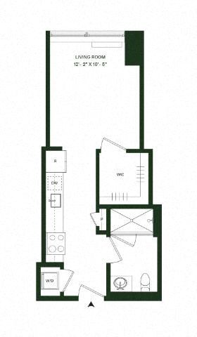 Floor plan for studio, 1 bath, 387 sqft