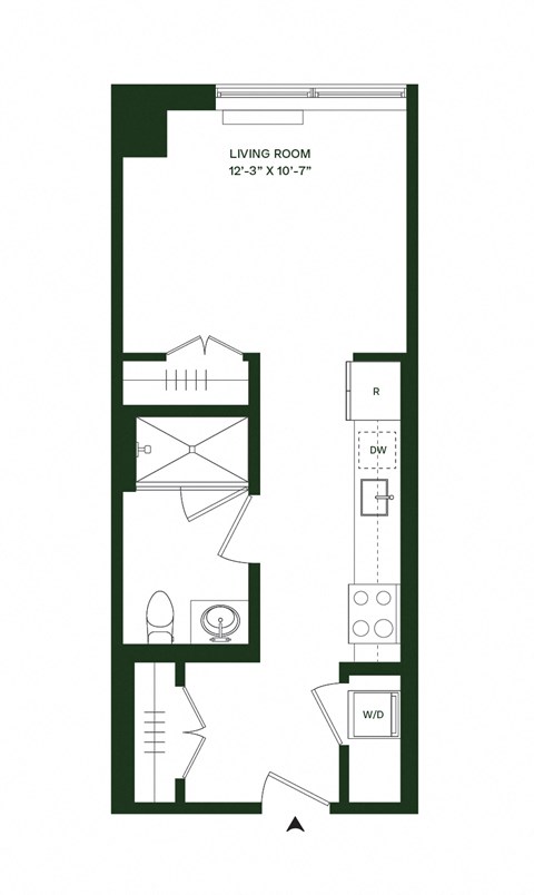 Floor plan for studio, 1 bath, 497 sqft
