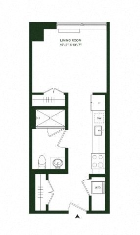 Floor plan for studio, 1 bath, 497 sqft