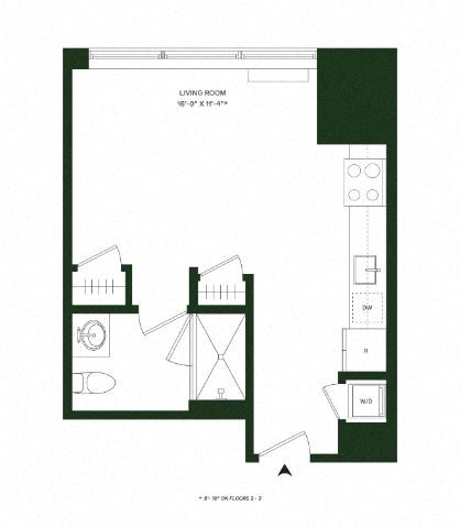 Floor plan for studio, 1 bath, 461 sqft