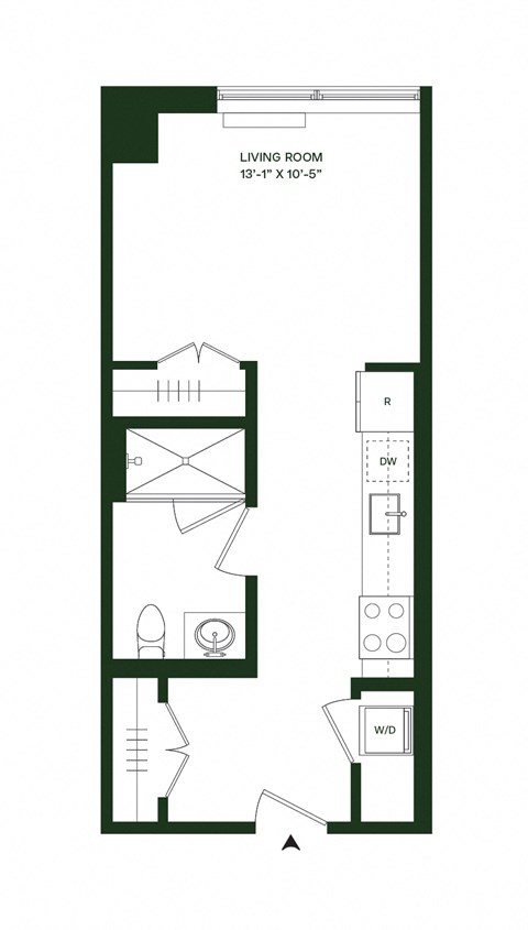 Floor plan for studio, 1 bath, 544 sqft