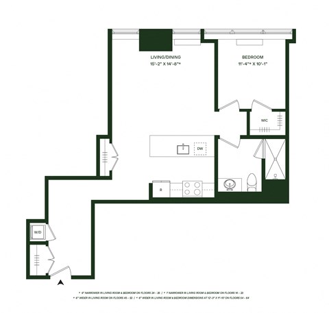 Floor plan for 1 bed, 1 bath, 872 sqft