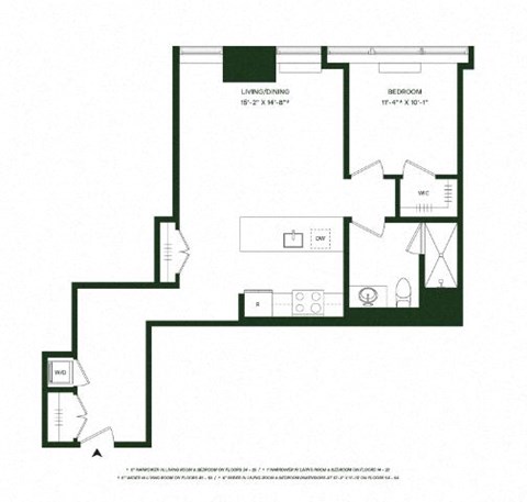Floor plan for 1 bed, 1 bath, 872 sqft