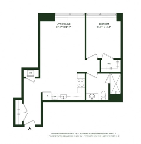 Floor plan for 1 bed, 1 bath, 758 sqft
