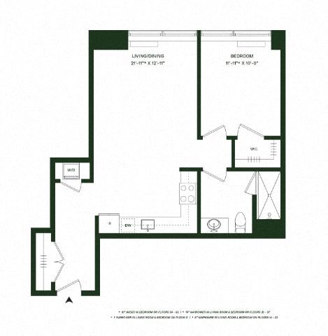 Floor plan for 1 bed, 1 bath, 758 sqft