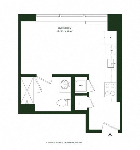 Floor plan for studio, 1 bath, 410 sqft