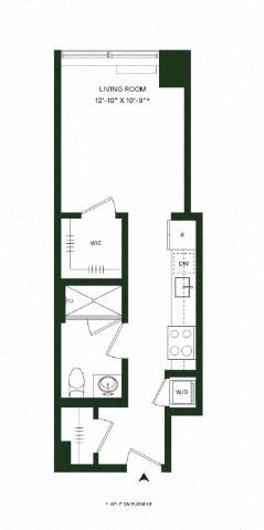 Floor plan for studio, 1 bath, 434 sqft