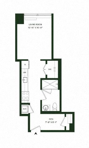 Floor plan for studio, 1 bath, 474 sqft