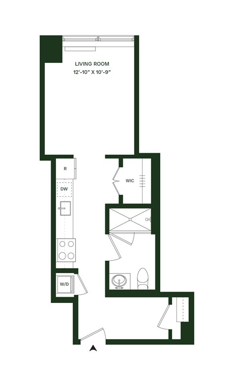 Floor plan for studio, 1 bath, 461 sqft