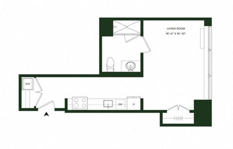 Floor plan for studio, 1 bath, 481 sqft