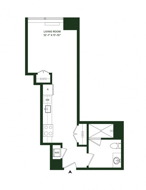 Floor plan for studio, 1 bath, 532 sqft