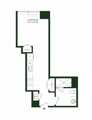 Floor plan for studio, 1 bath, 532 sqft