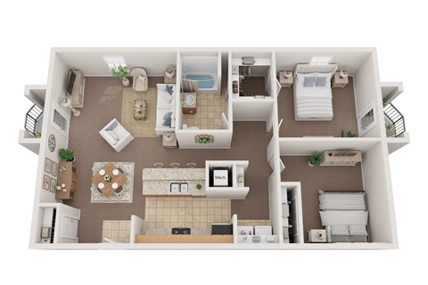 Floor plan for 2 beds, 1 bath, 900 sqft