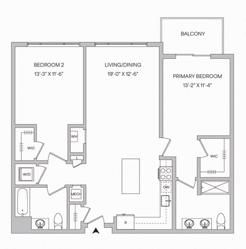 Floor plan for 2 beds, 2 baths, 1171 sqft