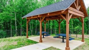 Charlotte apartment for rent - a picnic area with benches and a pavilion