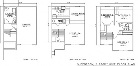 Floor plan for 3 beds, 1.5 baths, 1414 sqft