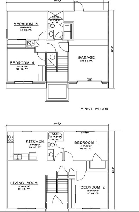 Floor plan for 4 beds, 2 baths, 1419 sqft