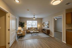 Columbus apartment for rent - A living room with a couch, chair, and a rug.